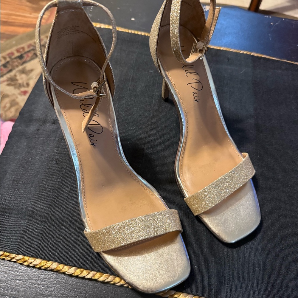 Wild Pair Gold Glitter Ankle-Strap Block Heels